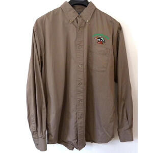Chestnut Hill Mens Lacasssane Lodge Embroidered Camp Shirt Brown Long Sleeve XL